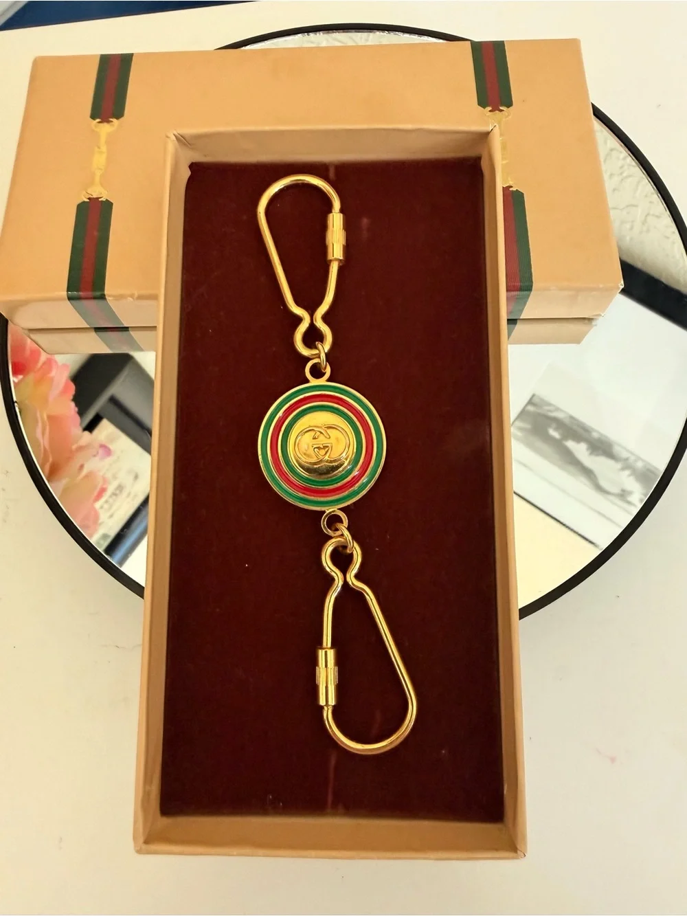 Gucci Double Valet Keychain Shelly Line / Web Stripe collection & Original Box